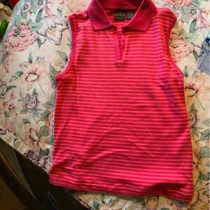 Erika Petite Pink and White Striped Sleeveless Polo Shirt Size LargeP